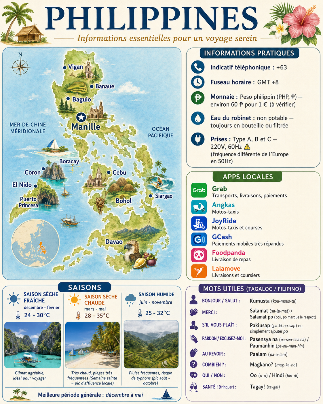 Carte des Philippines avec les principales destinations